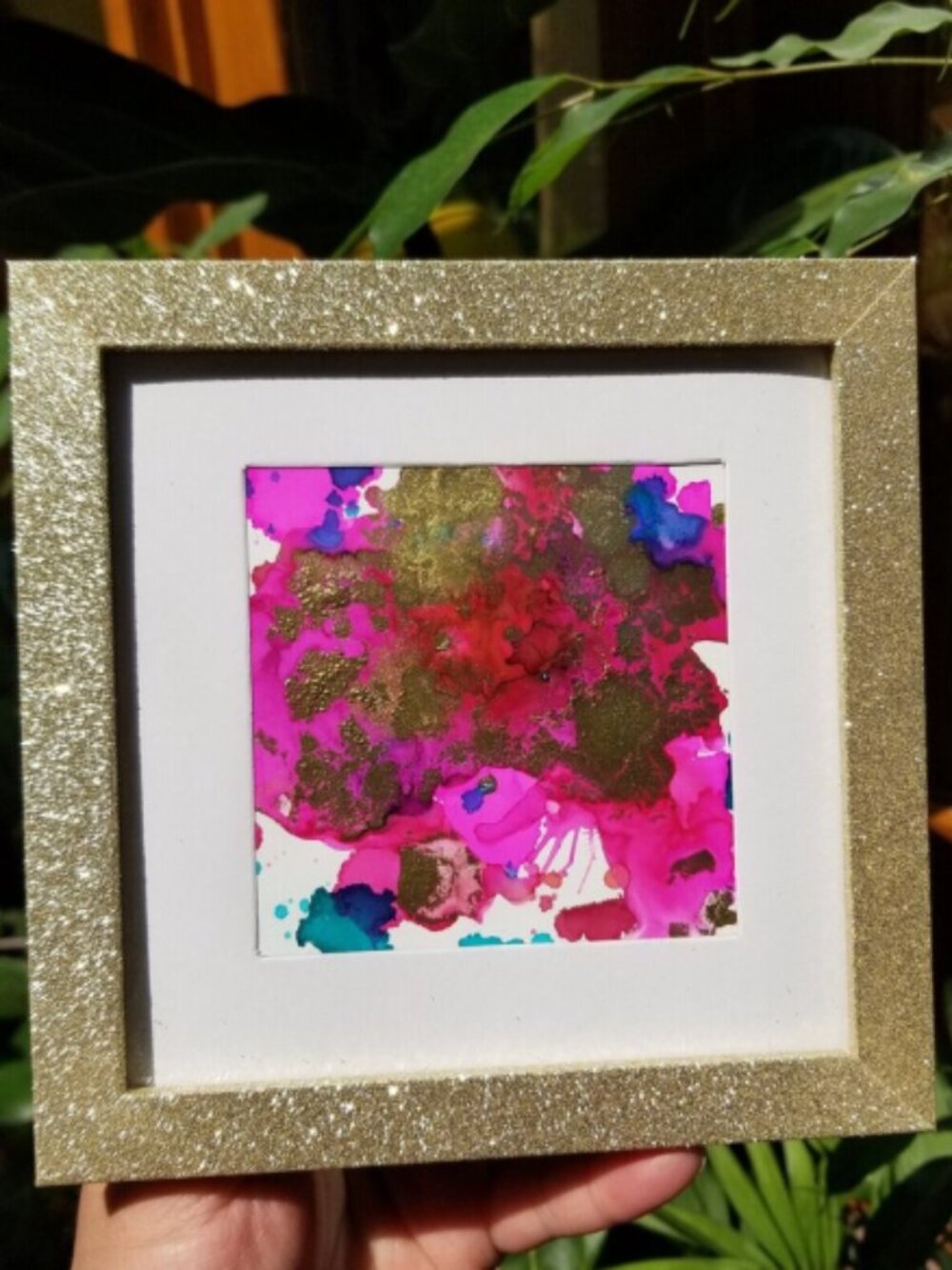Framed Colorful Alcohol Ink Abstract Art – Strawberry Fields